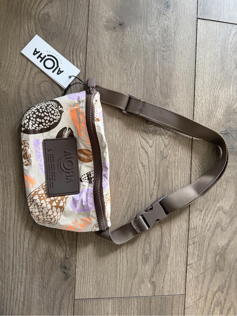 ALOHA Collection Beige Brown Purple Orange Print Waist Bag